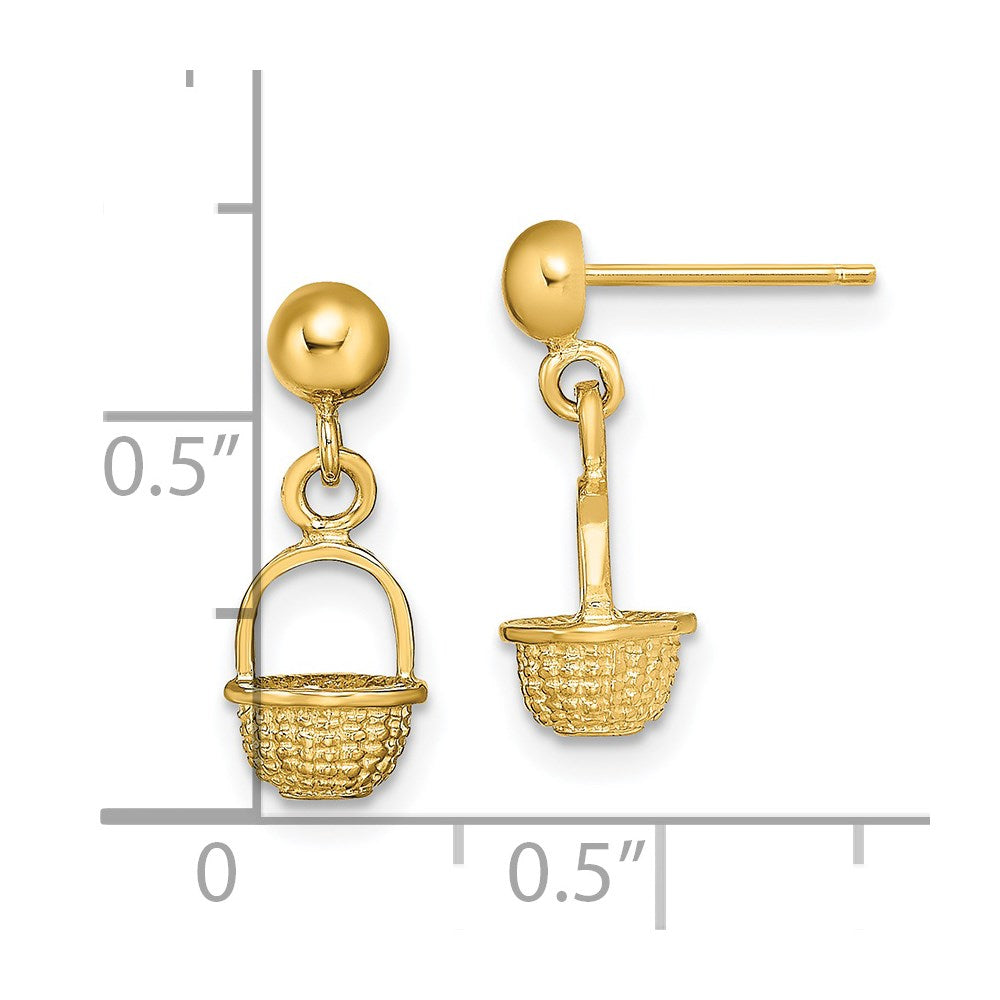 14k Yellow Gold 6.4 mm 3-D Mini Basket Drop Earrings (1.73 grams)