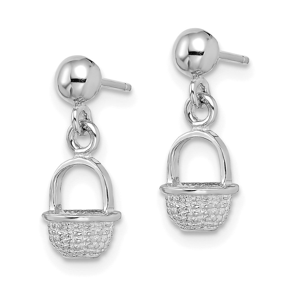 14k White Gold 6.5 mm  3-D Mini Basket Drop Earrings (1.84 grams)