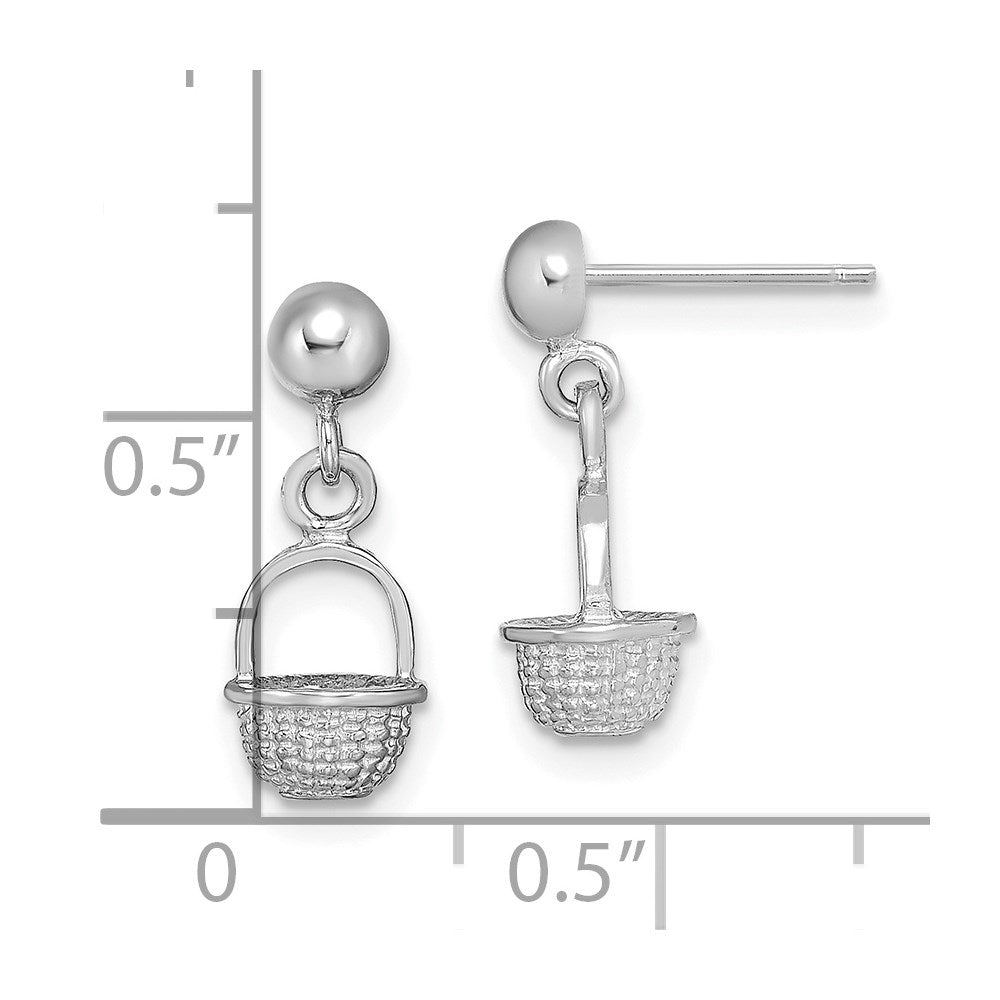 14k White Gold 6.5 mm  3-D Mini Basket Drop Earrings (1.84 grams)