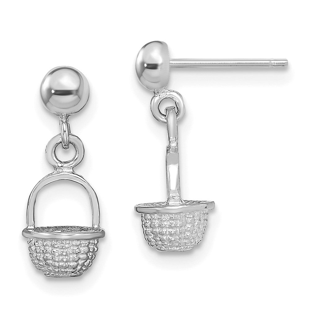 14k White Gold 6.5 mm  3-D Mini Basket Drop Earrings (1.84 grams)