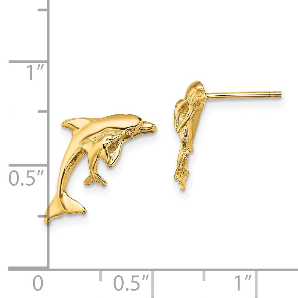 14k Yellow Gold 9.85 mm Polished Dolphin and Baby Post Earrings (1.88 grams)