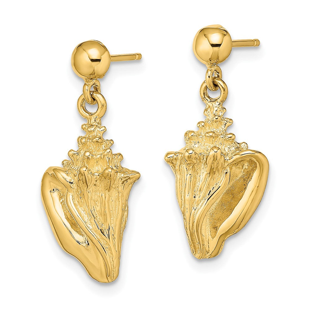 14k Yellow Gold 10.1 mm Conch Shell Dangle Earrings (4.2 grams)