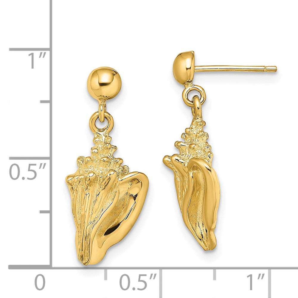 14k Yellow Gold 10.1 mm Conch Shell Dangle Earrings (4.2 grams)