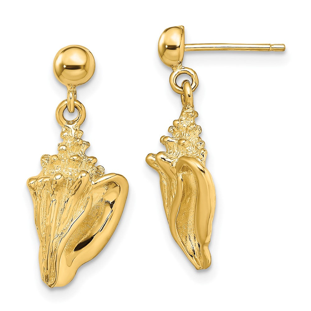 14k Yellow Gold 10.1 mm Conch Shell Dangle Earrings (4.2 grams)