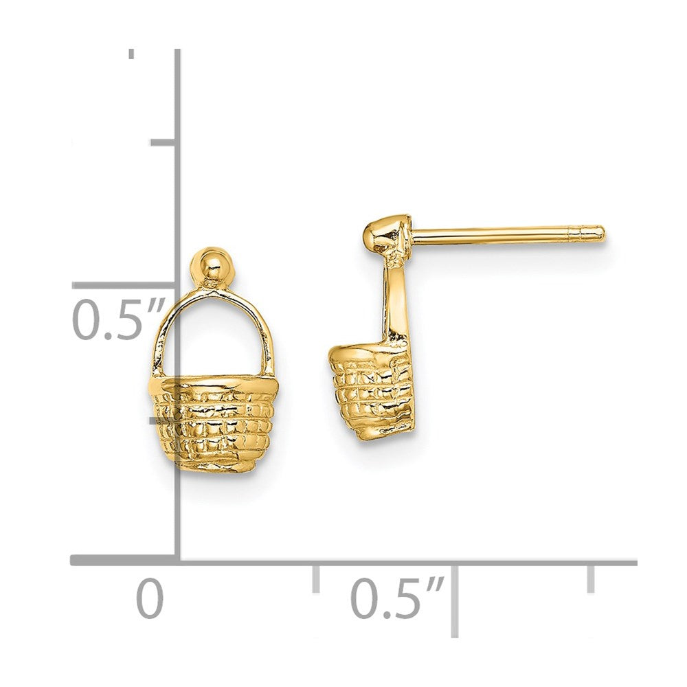 14k Yellow Gold 6 mm Mini Basket Flat Back Post Earrings (1.31 grams)