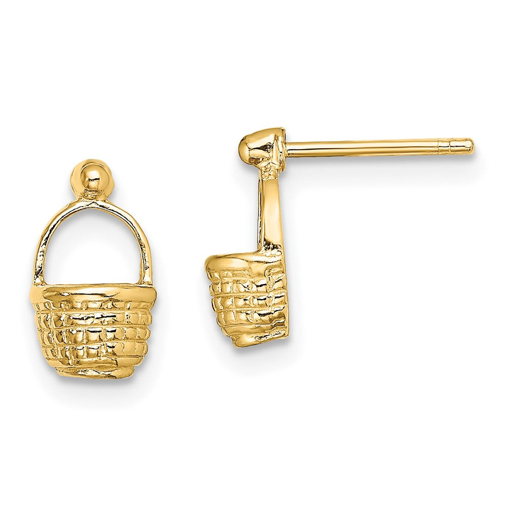 14k Yellow Gold 6 mm Mini Basket Flat Back Post Earrings (1.31 grams)