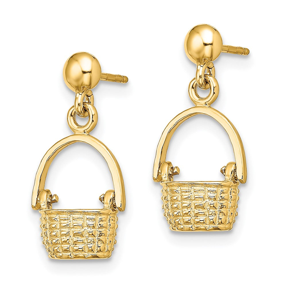 14k Yellow Gold 9 mm 3-D Basket / Moveable Handle Dangle Earrings (2.8 grams)