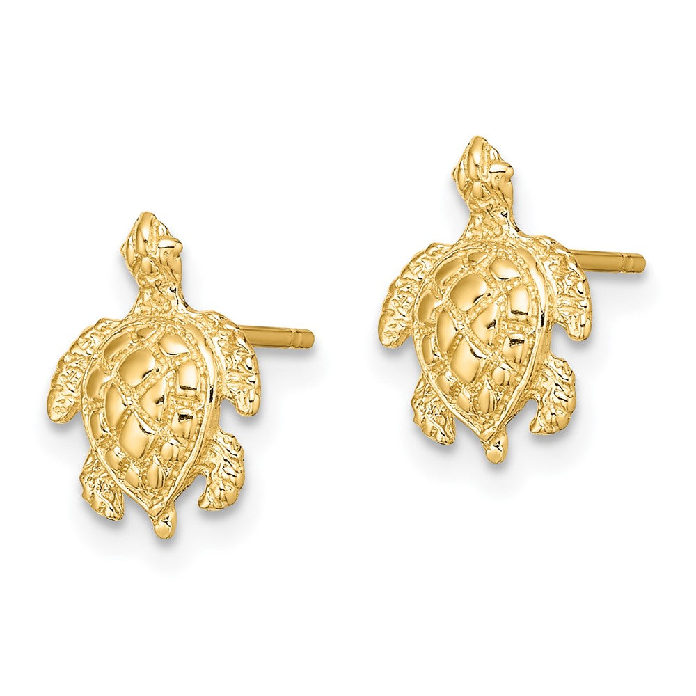 14k Yellow Gold 8.4 mm 2-D Textured Sea Turtle Post Earrings (1.41 grams)