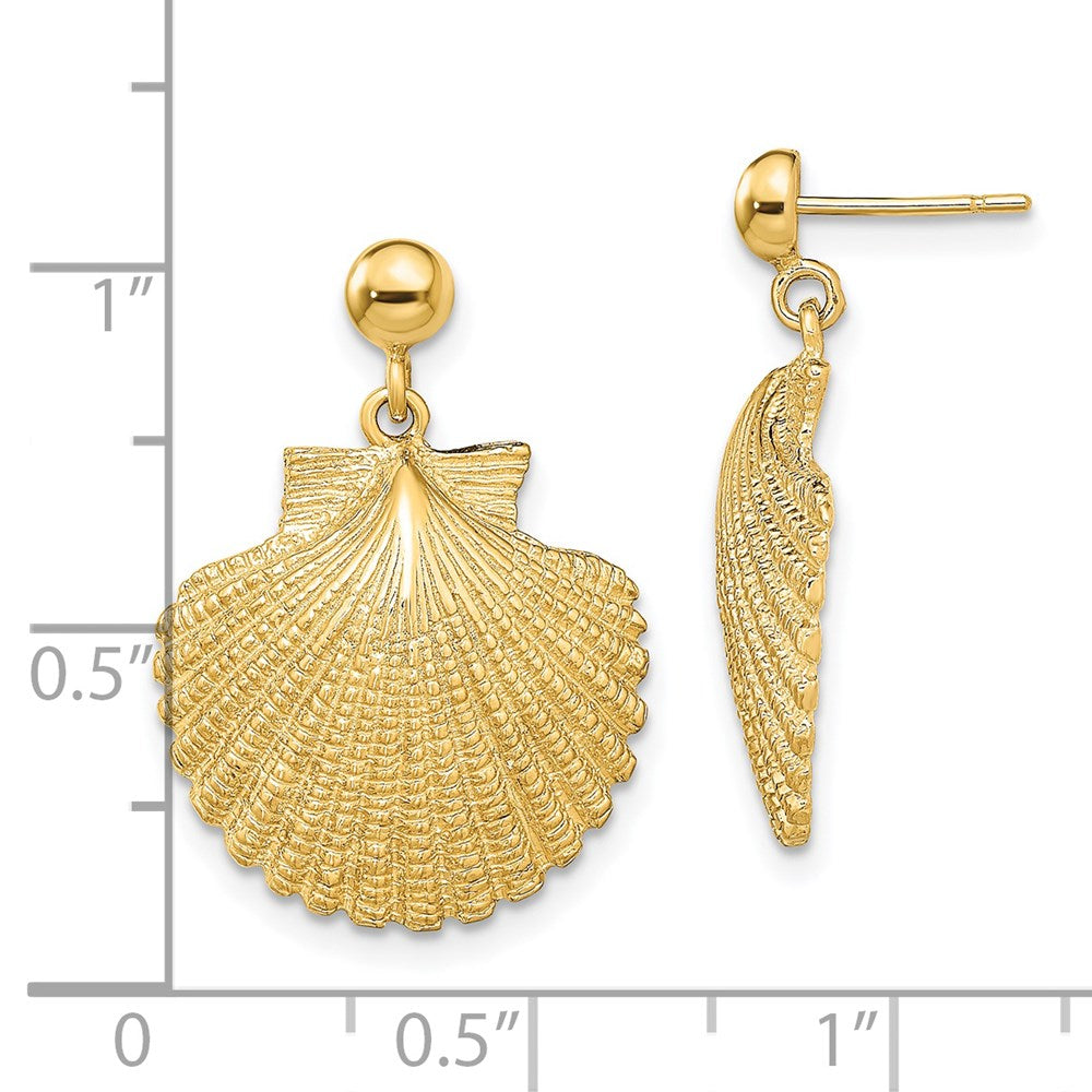 14k Yellow Gold 17.3 mm Scallop Dangle Earrings (5.16 grams)