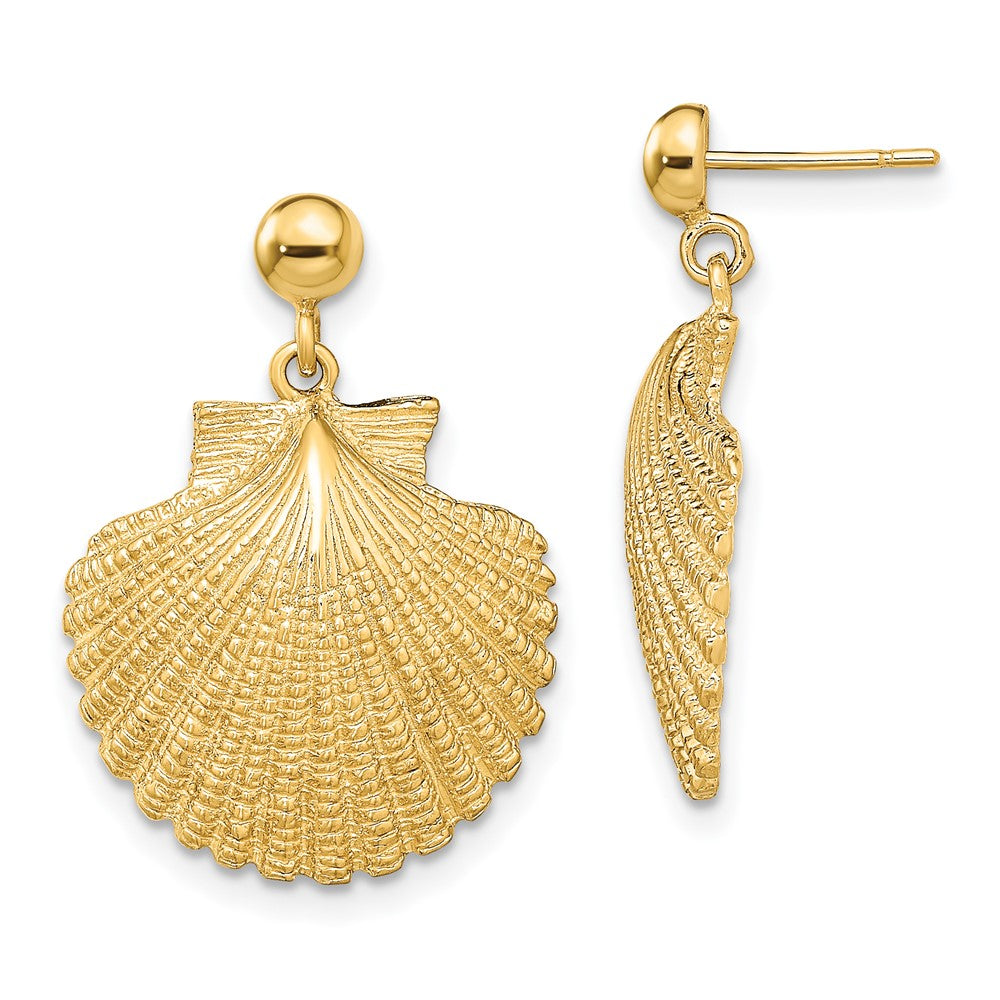 14k Yellow Gold 17.3 mm Scallop Dangle Earrings (5.16 grams)