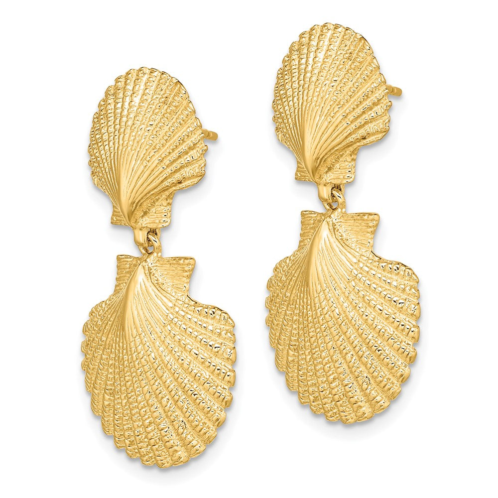 14k Yellow Gold 17.1 mm Double Scallop Dangle Earrings (7.24 grams)