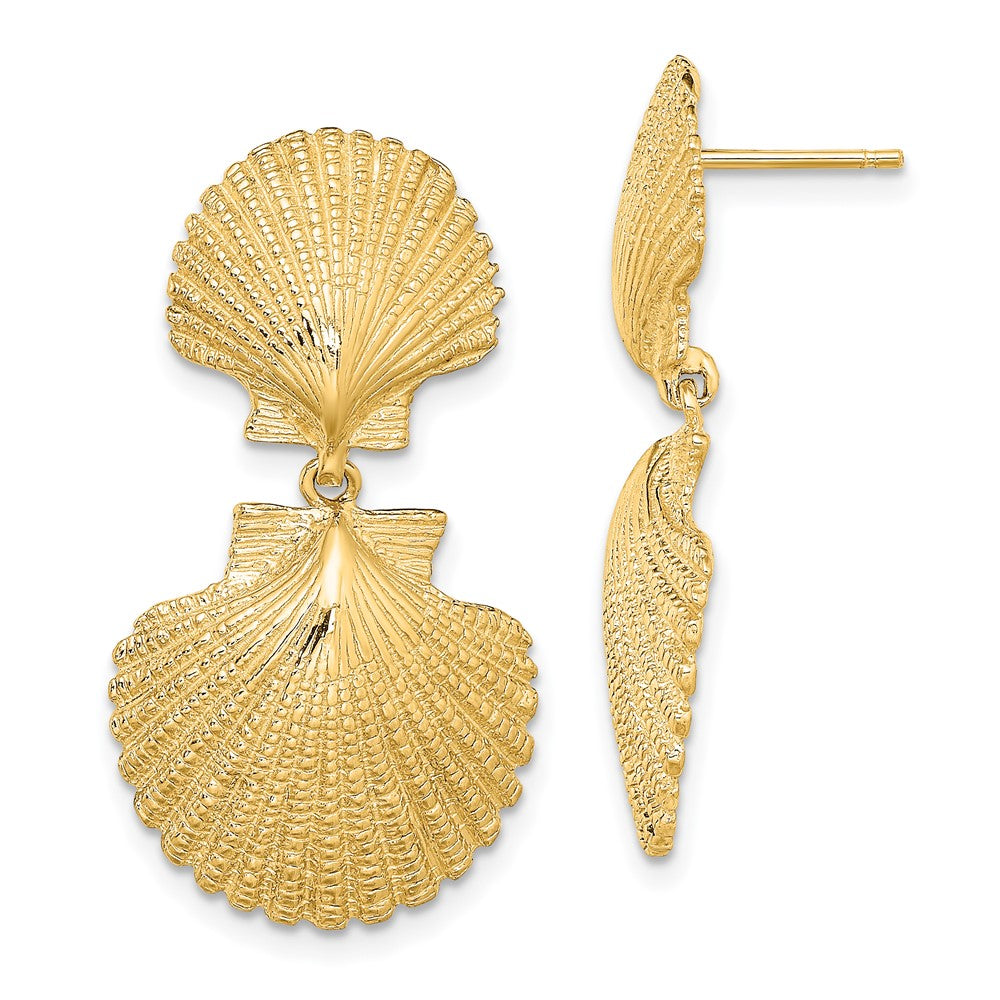 14k Yellow Gold 17.1 mm Double Scallop Dangle Earrings (7.24 grams)