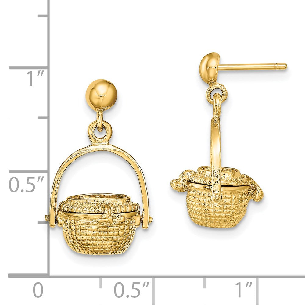 14k Yellow Gold 13 mm 3-D Nantucket Basket Dangle Earrings (5.22 grams)