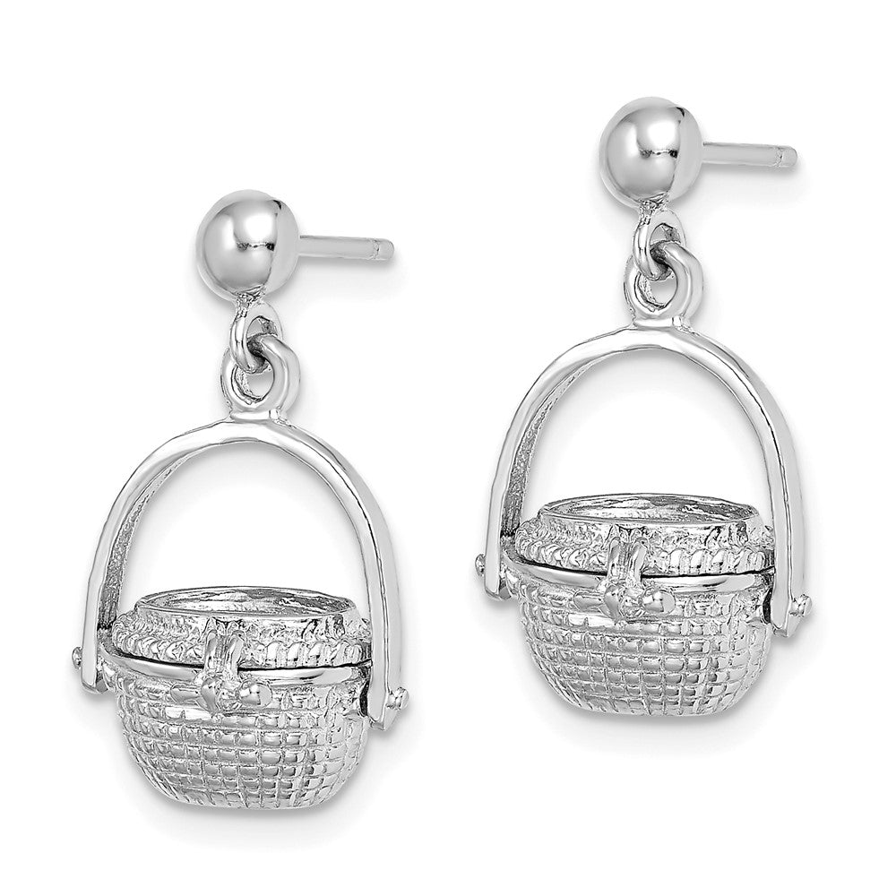 14k White Gold 12.75 mm  3-D Nantucket Basket Dangle Earrings (5.18 grams)