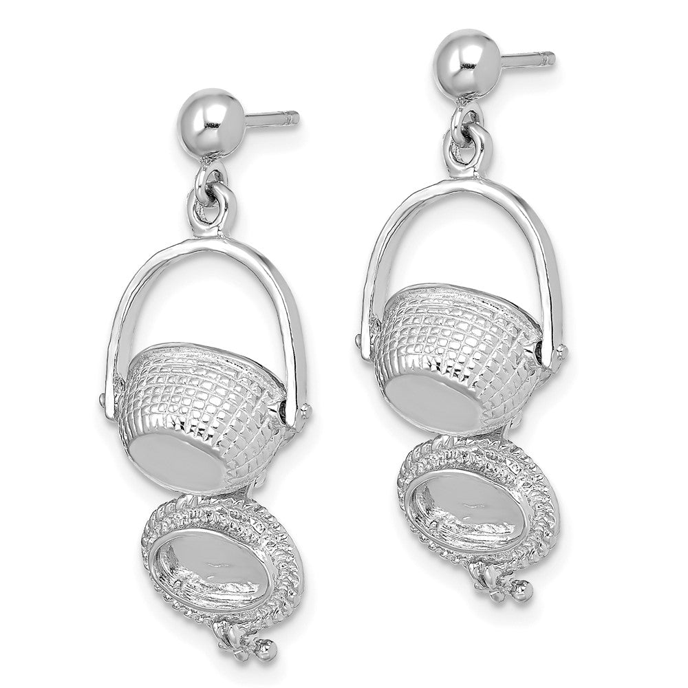 14k White Gold 12.75 mm  3-D Nantucket Basket Dangle Earrings (5.18 grams)