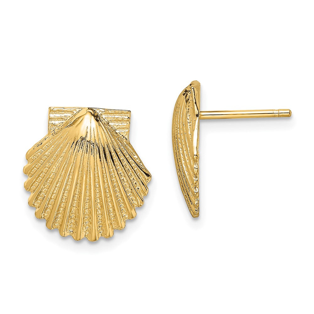 14k Yellow Gold 11.92 mm 2-D Polished Scallop Shell Post Earrings (2.85 grams)
