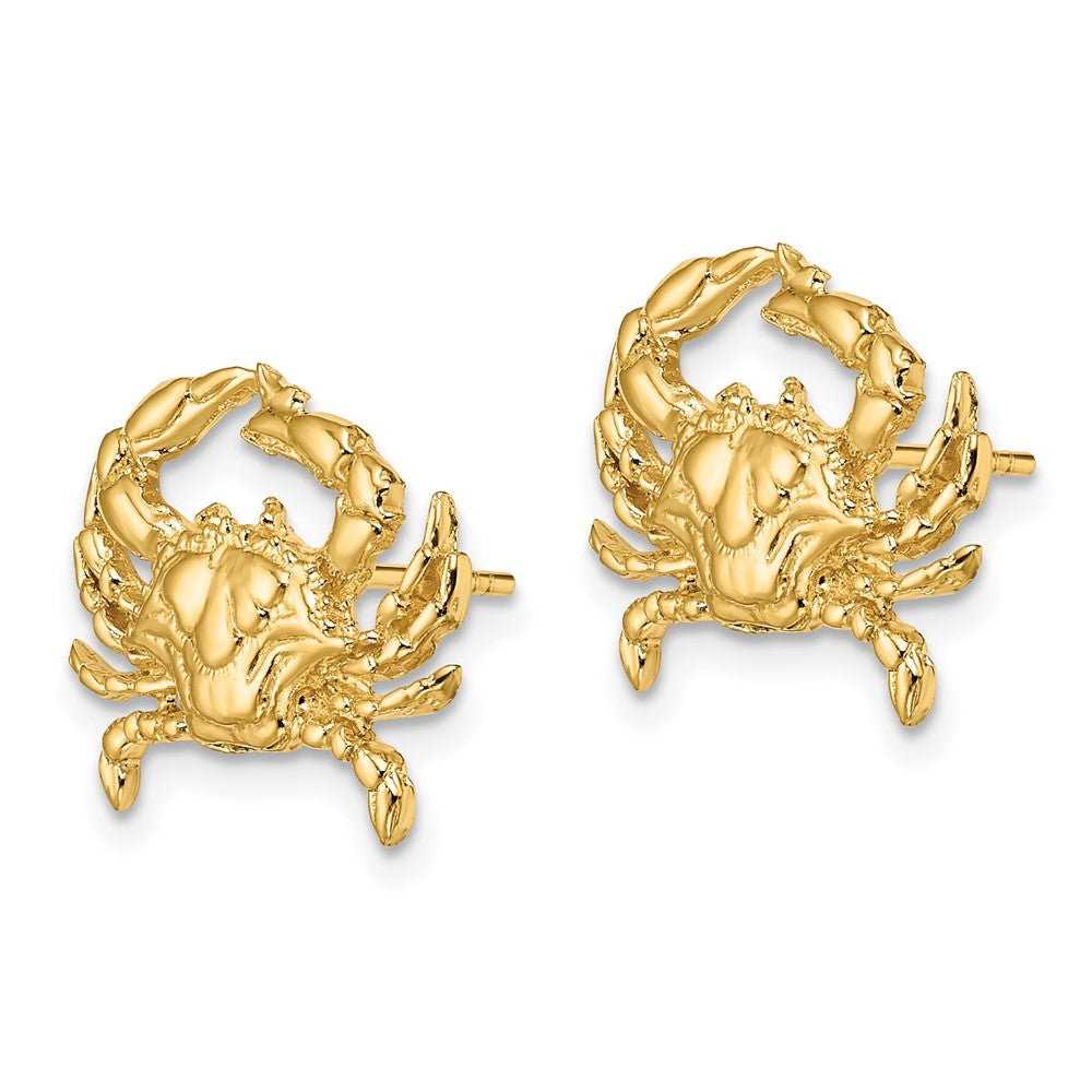 14k Yellow Gold 18.1 mm 2-D Blue Crab Post Earrings (3.16 grams)
