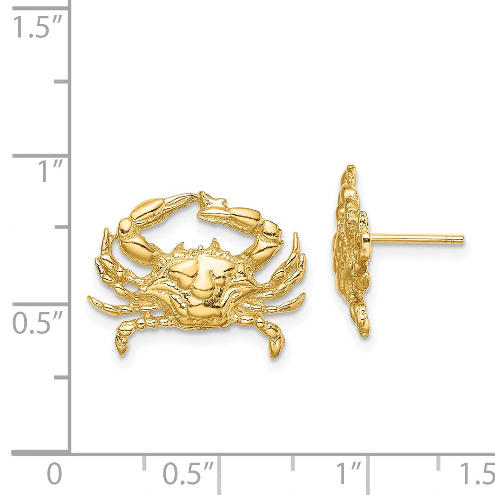 14k Yellow Gold 18.1 mm 2-D Blue Crab Post Earrings (3.16 grams)