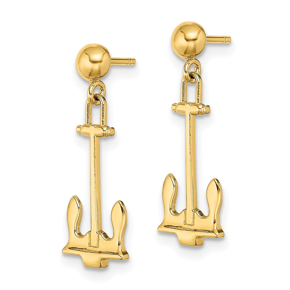 14k Yellow Gold 8 mm Polished Navy Anchor Dangle Earrings (1.68 grams)