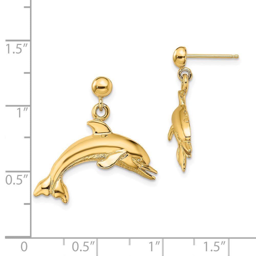 14k Yellow Gold 24.3 mm Jumping Dolphin Dangle Earrings (4.67 grams)