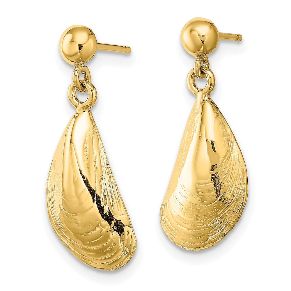 14k Yellow Gold 8.9 mm Mussel Shell Dangle Earrings (2.61 grams)