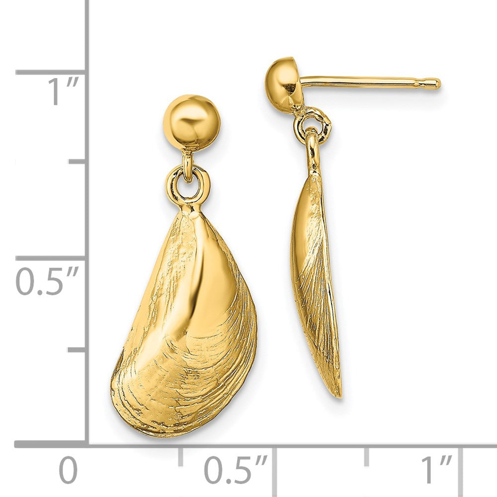 14k Yellow Gold 8.9 mm Mussel Shell Dangle Earrings (2.61 grams)
