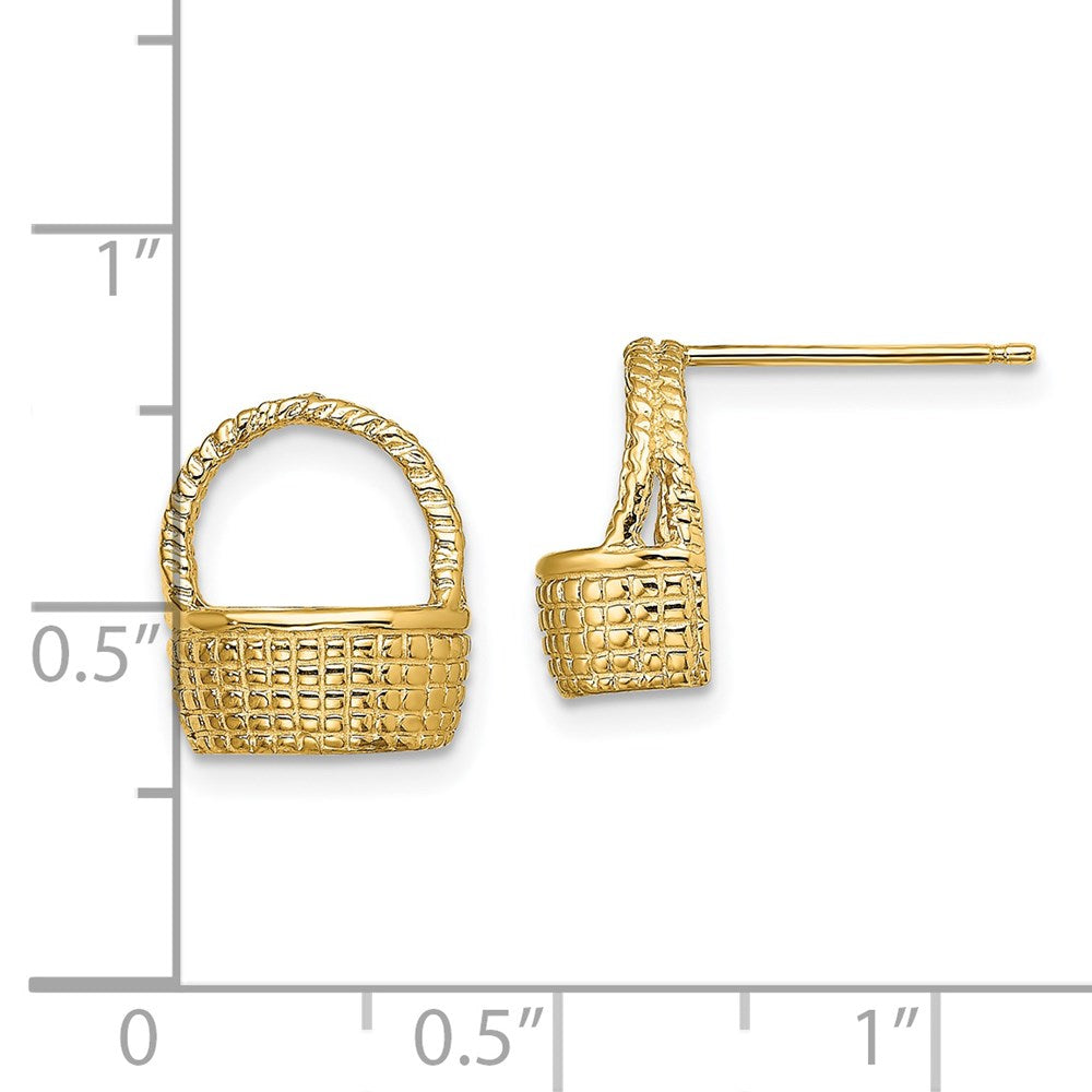 14k Yellow Gold 10.4 mm Basket Flat Back Post Earrings (3.58 grams)