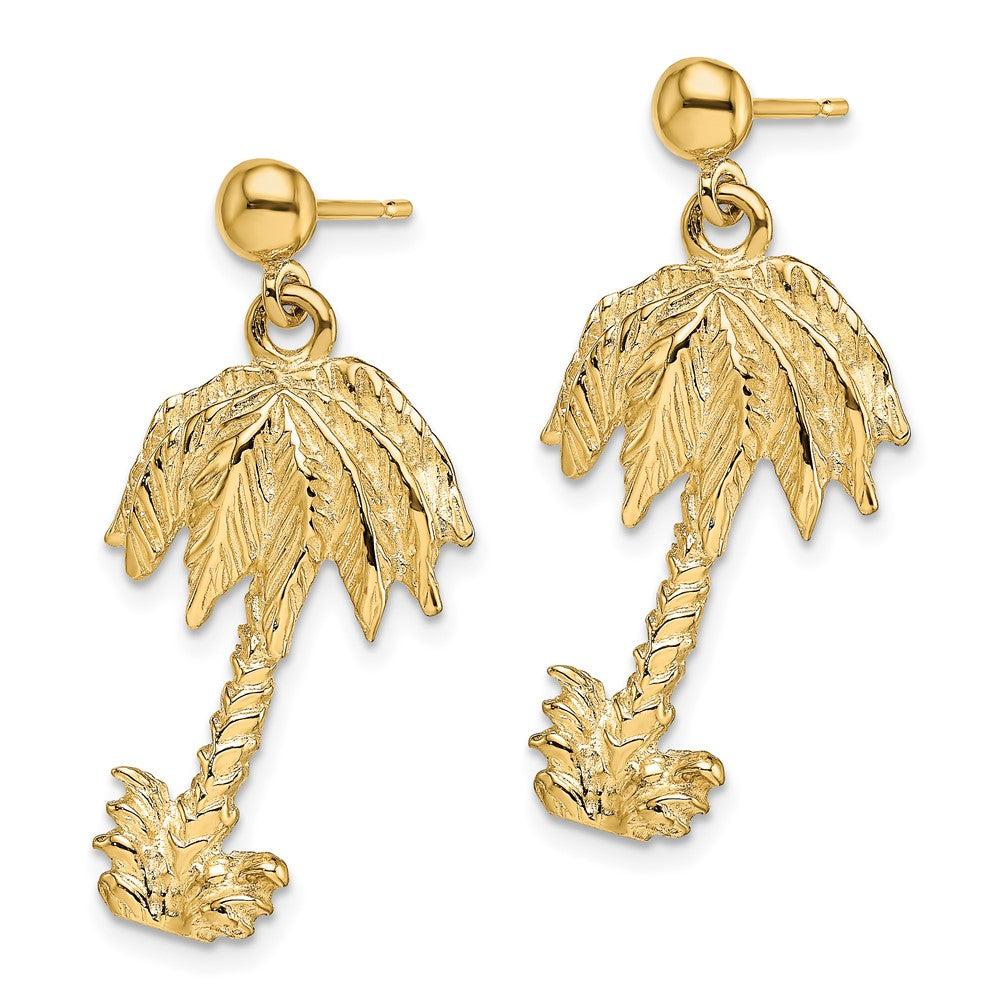 14k Yellow Gold 14.1 mm Palm Tree Post Dangle Earrings (4.41 grams)