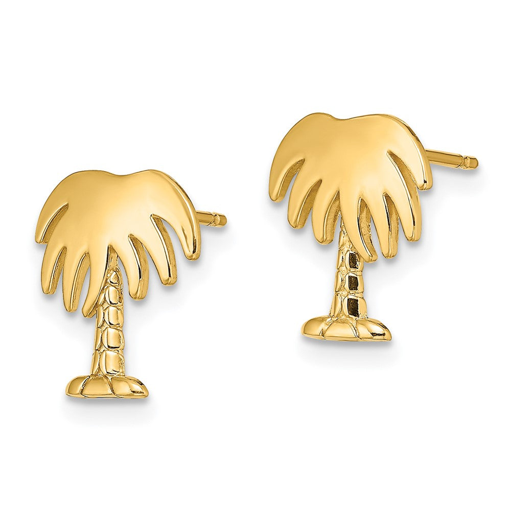 14k Yellow Gold 10.39 mm Charleston Palm Tree Post Earrings (1.23 grams)