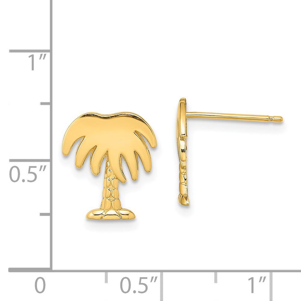 14k Yellow Gold 10.39 mm Charleston Palm Tree Post Earrings (1.23 grams)