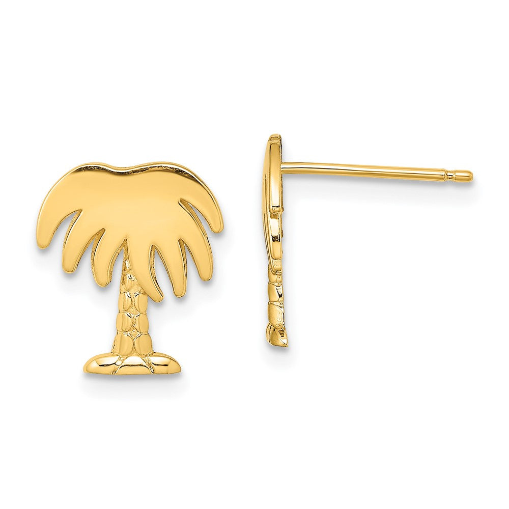 14k Yellow Gold 10.39 mm Charleston Palm Tree Post Earrings (1.23 grams)