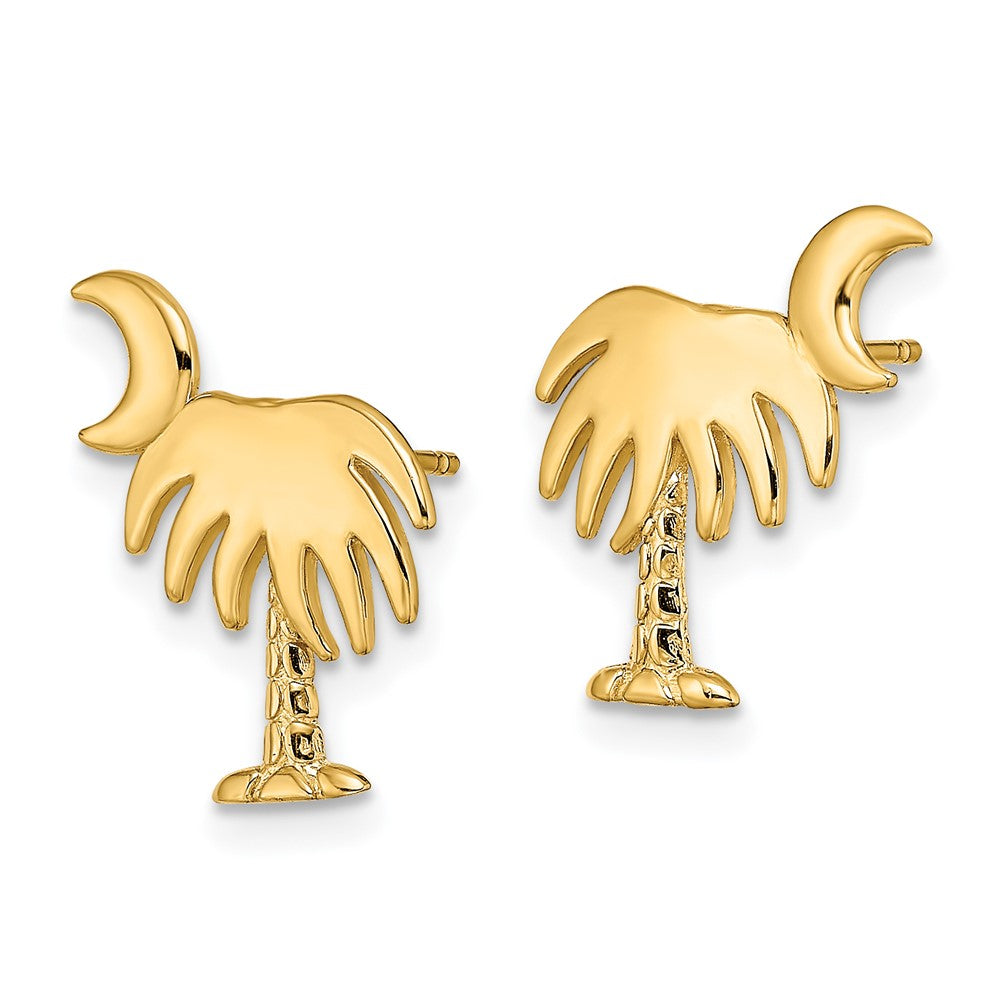 14k Yellow Gold 11.63 mm Charleston Palm Tree w/ Moon Post Earrings (1.42 grams)