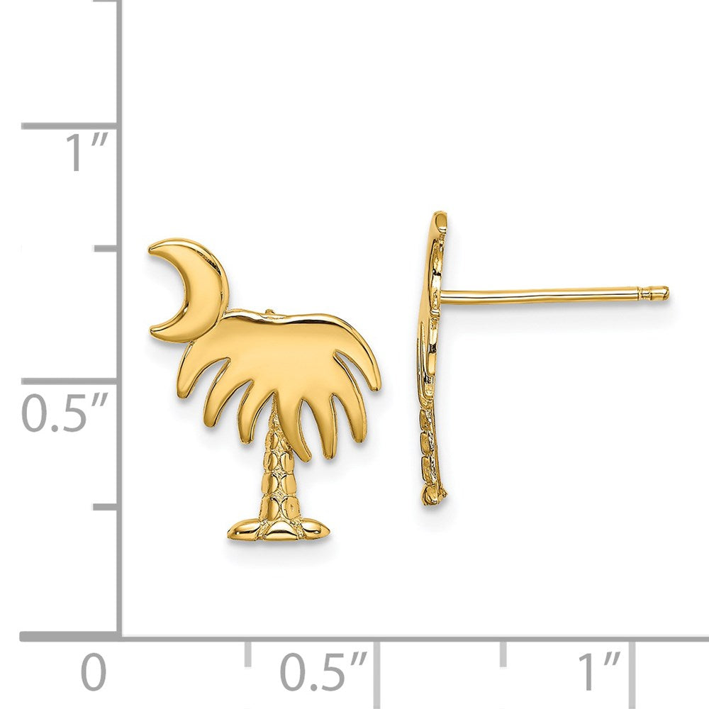 14k Yellow Gold 11.63 mm Charleston Palm Tree w/ Moon Post Earrings (1.42 grams)