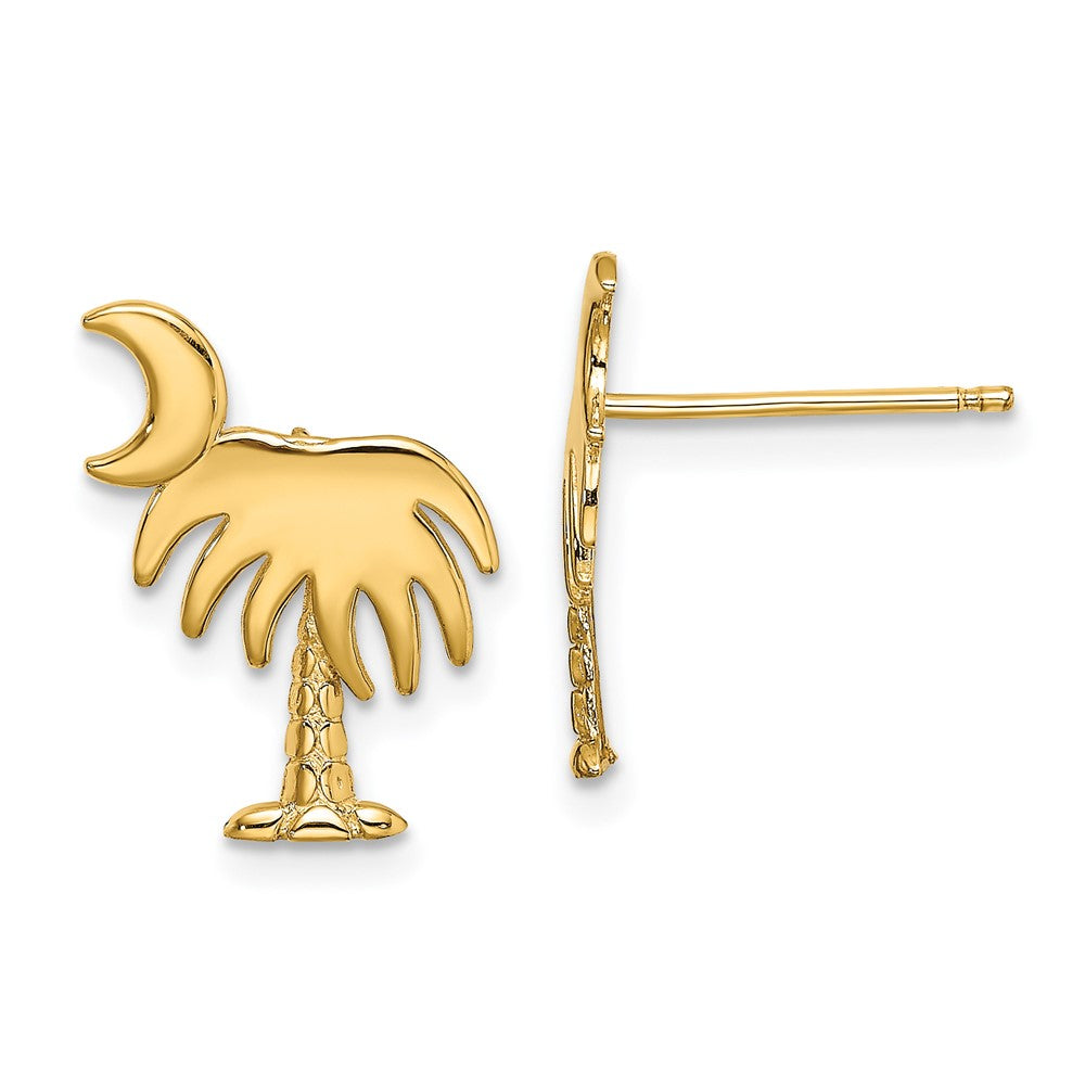 14k Yellow Gold 11.63 mm Charleston Palm Tree w/ Moon Post Earrings (1.42 grams)