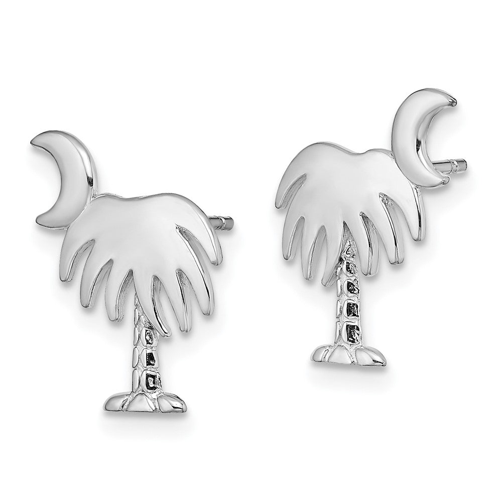 14k White Gold 13.28 mm  White Charleston Palm Tree w/ Moon Earrings (1.3 grams)