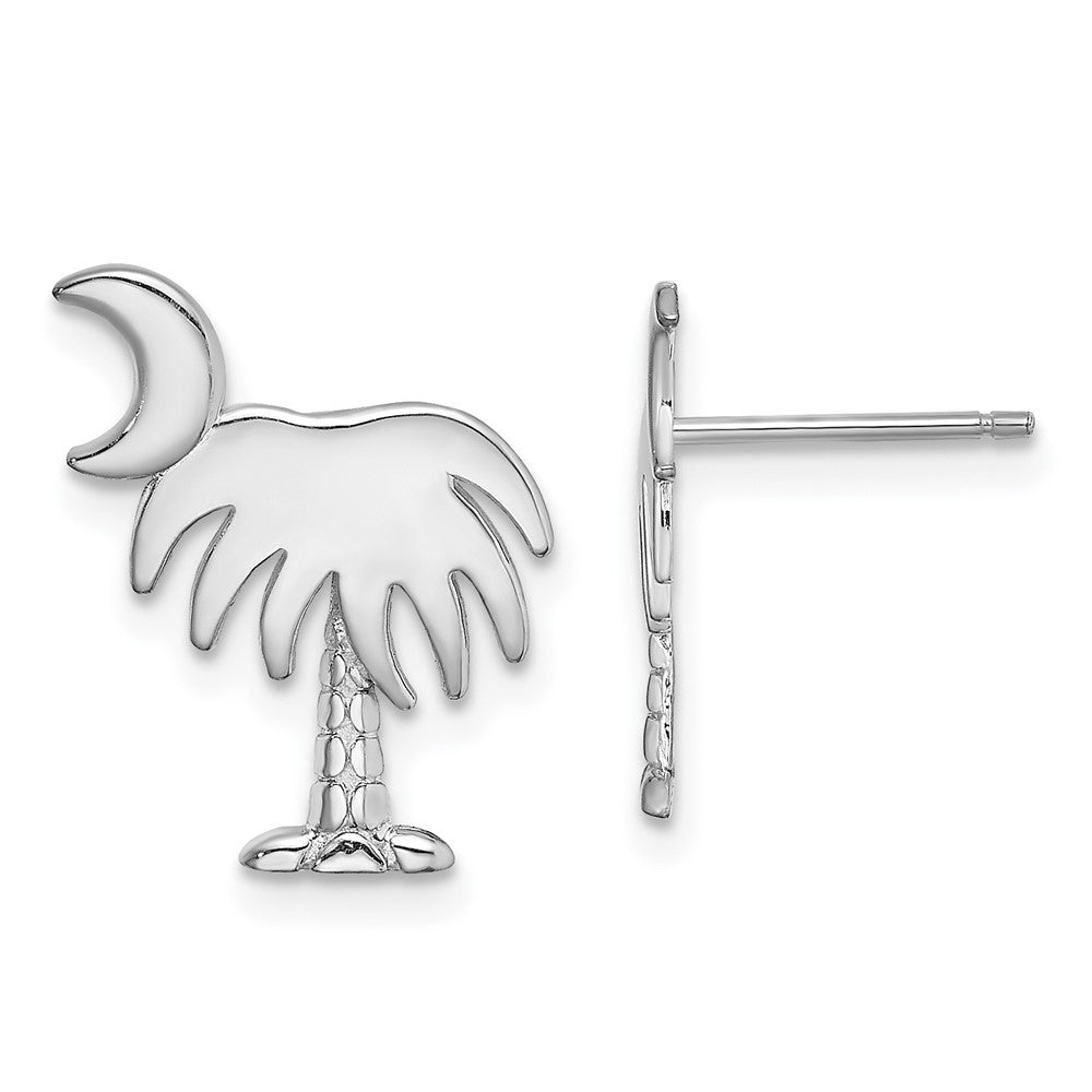 14k White Gold 13.28 mm  White Charleston Palm Tree w/ Moon Earrings (1.3 grams)