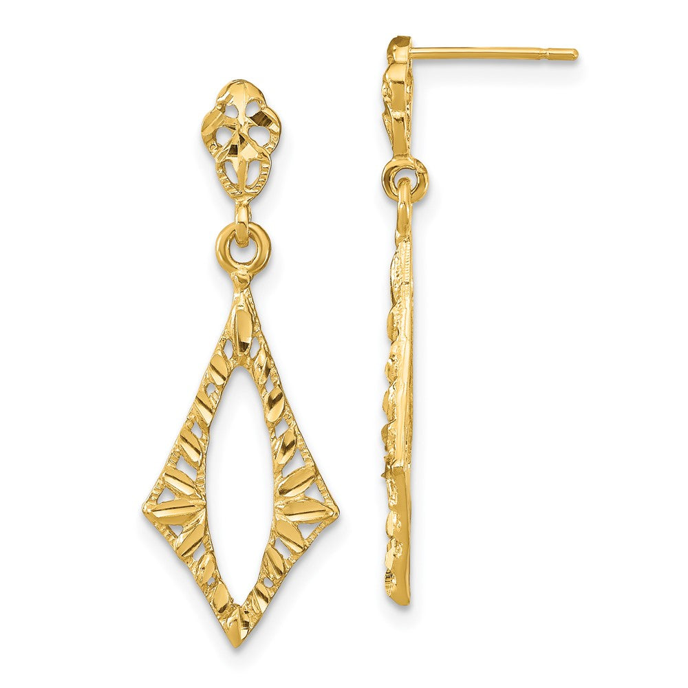 14k Yellow Gold 10.5 mm D/C Diamond Shape Post Dangle Earrings (1.8 grams)