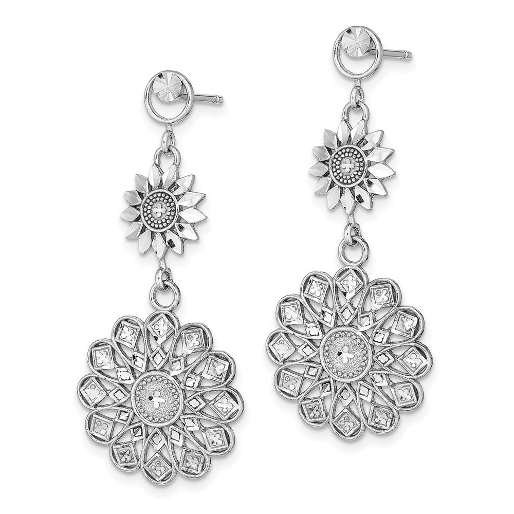 14k White Gold 17.5 mm  D/C Sunflower Style Double Drop Earrings (3.55 grams)