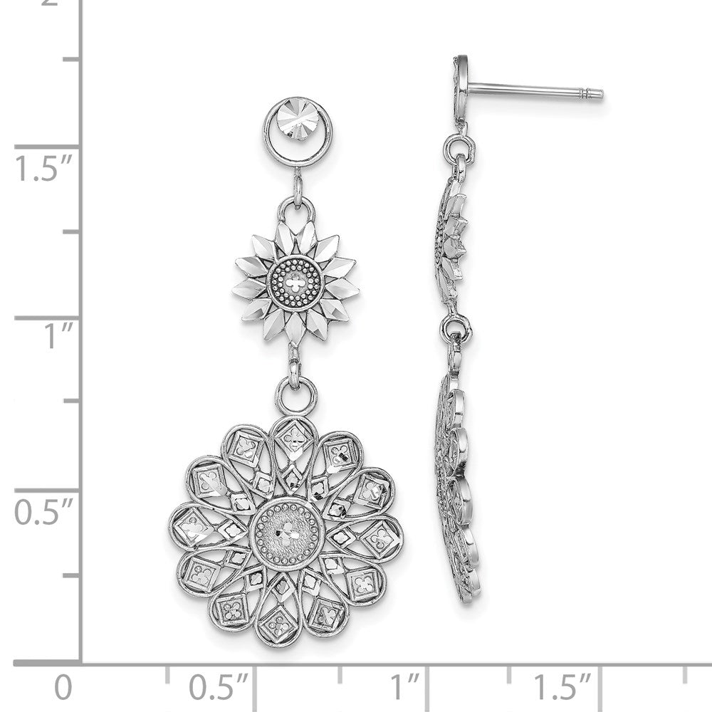 14k White Gold 17.5 mm  D/C Sunflower Style Double Drop Earrings (3.55 grams)