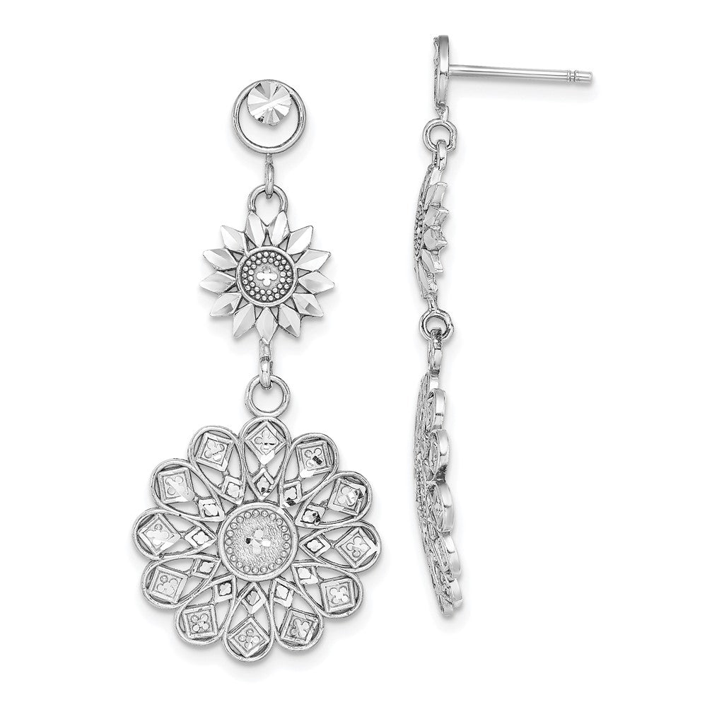 14k White Gold 17.5 mm  D/C Sunflower Style Double Drop Earrings (3.55 grams)