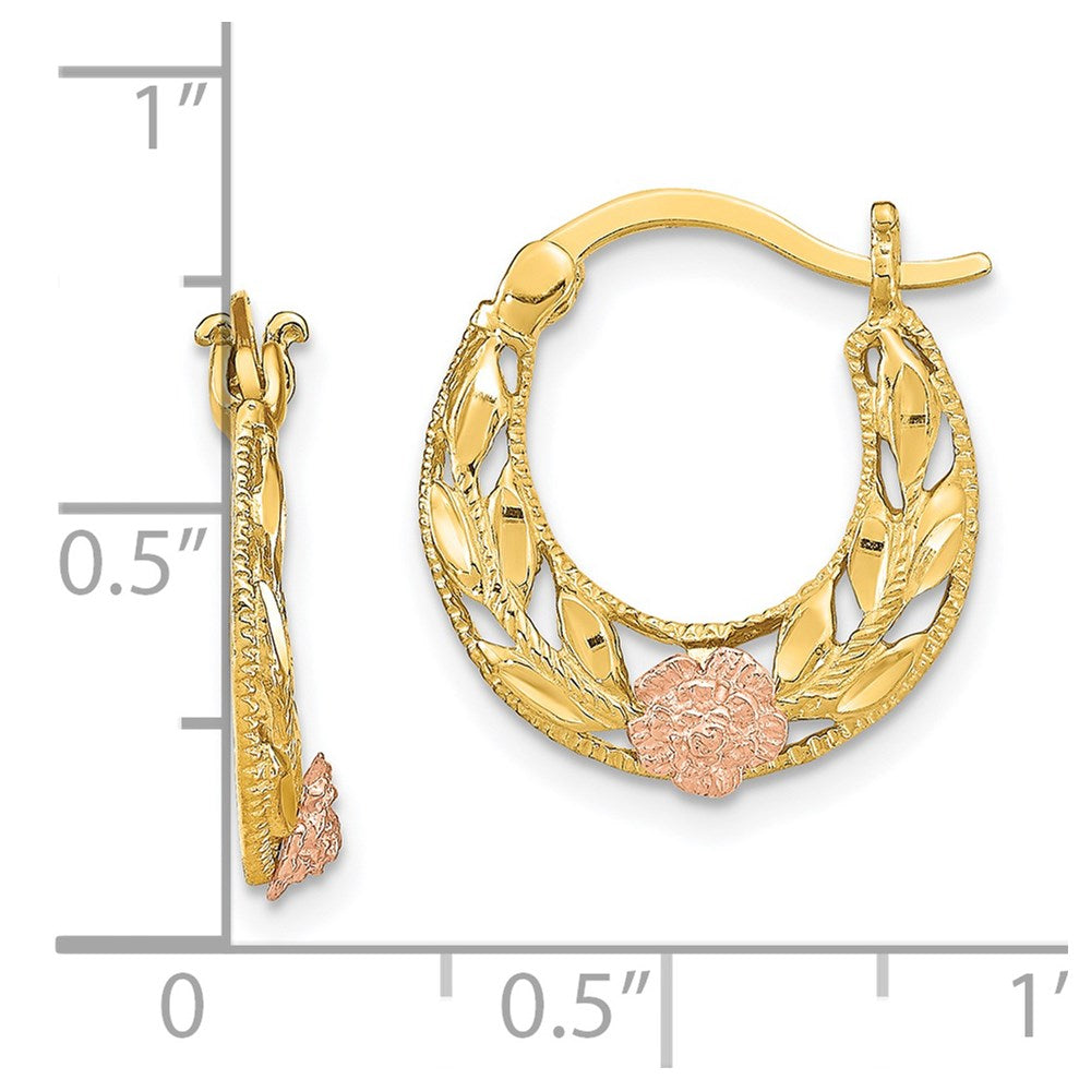 14k Two-tone 16 mm Two-Tone D/C Flowers Hoop Earrings (1.92 grams)