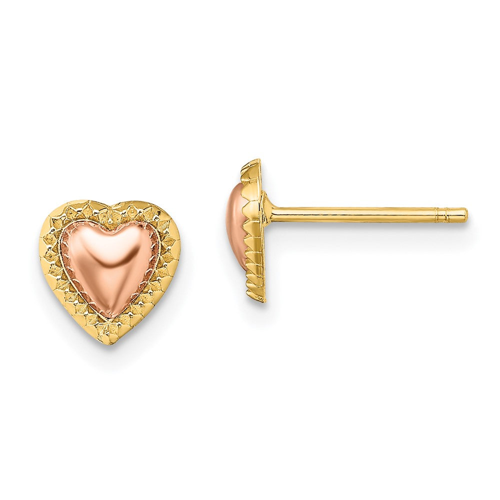 14k Two-tone 7 mm Two-Tone Beaded Heart Post Earrings (0.89 grams)