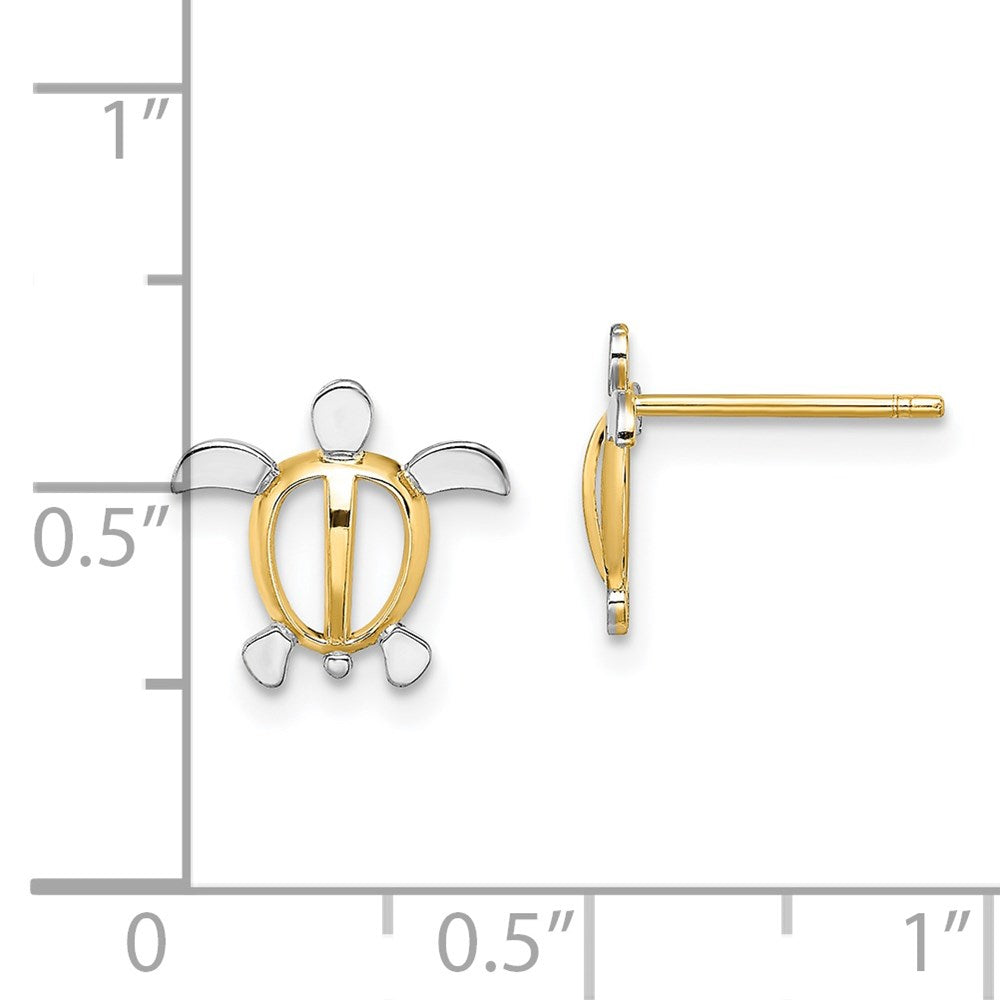 14k Yellow & Rhodium 10.75 mm  Sea Turtle Post Earrings (0.77 grams)