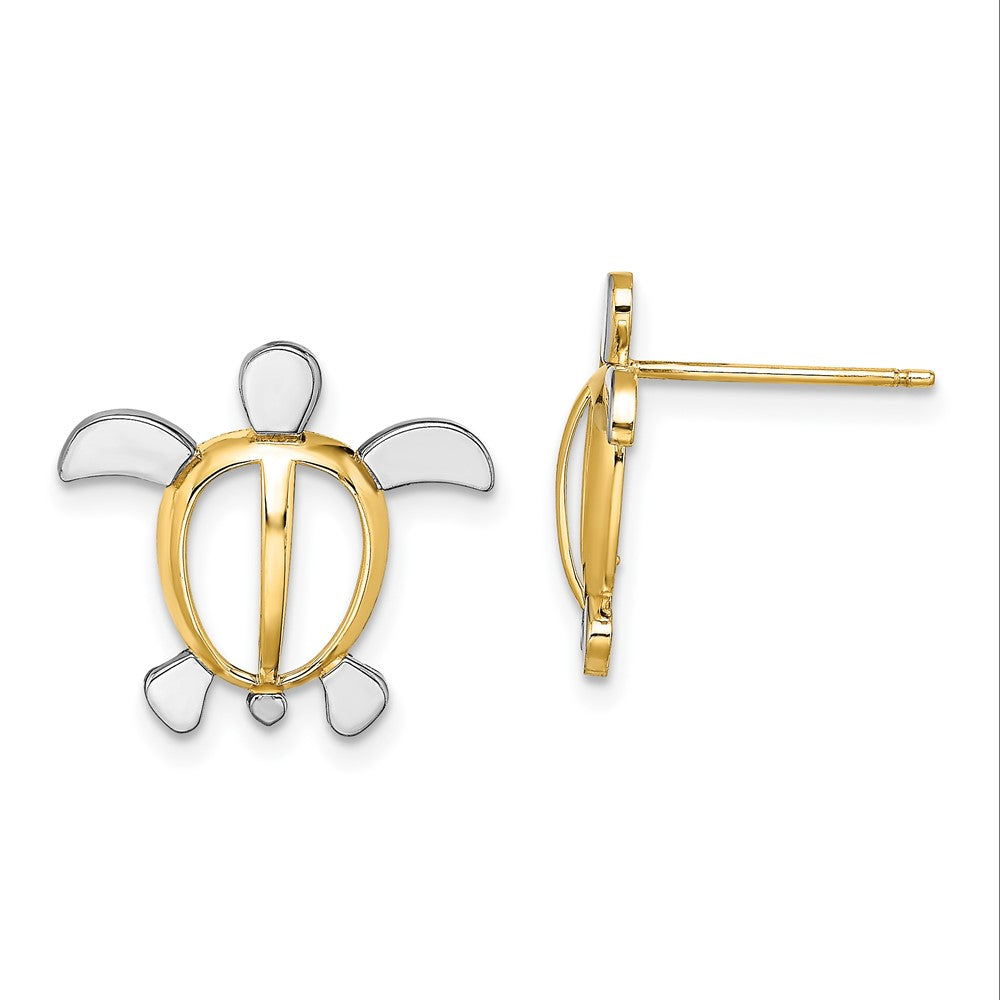14k Yellow & Rhodium 16.65 mm  Sea Turtle Post Earrings (1.57 grams)