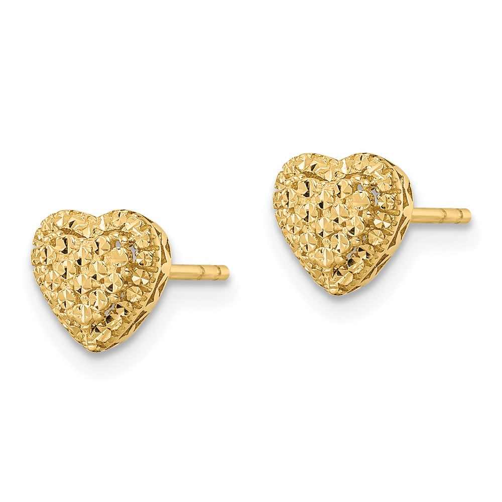 14k Yellow Gold 7.5 mm Polished Diamond-cut Heart Post Earrings (1.59 grams)