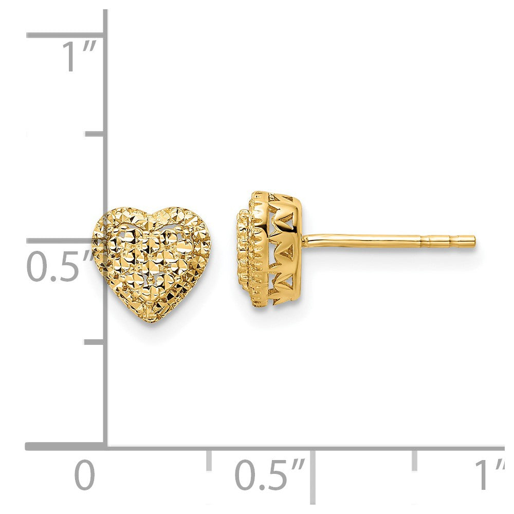 14k Yellow Gold 7.5 mm Polished Diamond-cut Heart Post Earrings (1.59 grams)