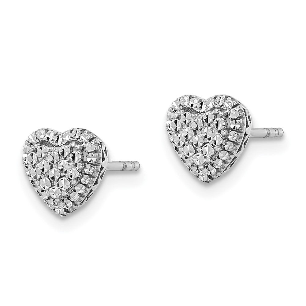 14k White Gold 7.5 mm White Polished Diamond-cut Heart Post Earrings (1.56 grams)