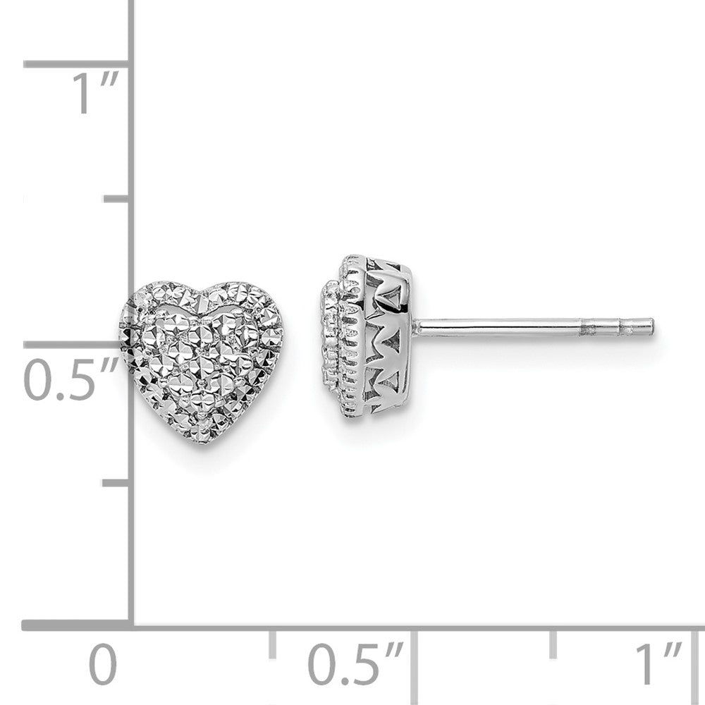 14k White Gold 7.5 mm White Polished Diamond-cut Heart Post Earrings (1.56 grams)