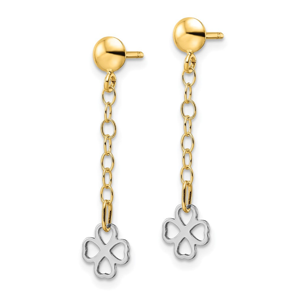 14k Two-tone 7 mm Two-tone Polished Dangle Flower Earrings (1.11 grams)