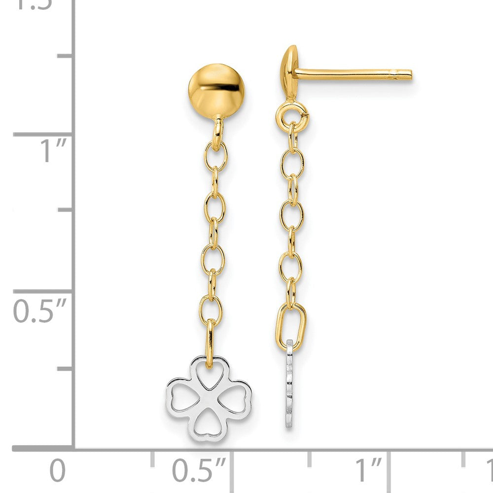 14k Two-tone 7 mm Two-tone Polished Dangle Flower Earrings (1.11 grams)